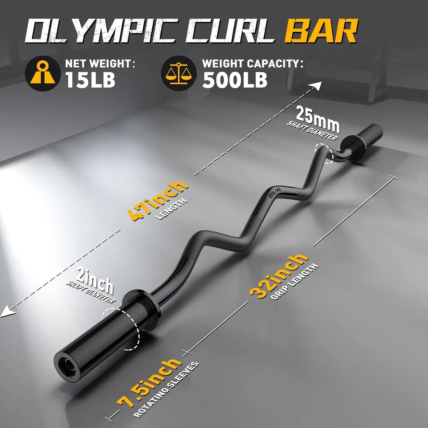 47" Curl Bar for Home Gym, Weight Lifting.