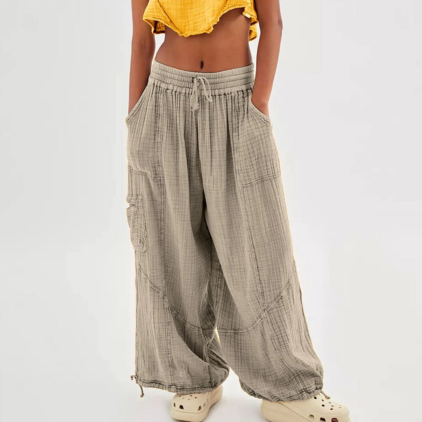 High Waist. Drawstring Palazzo Pants.