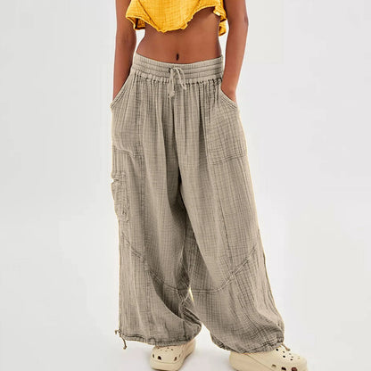High Waist. Drawstring Palazzo Pants.
