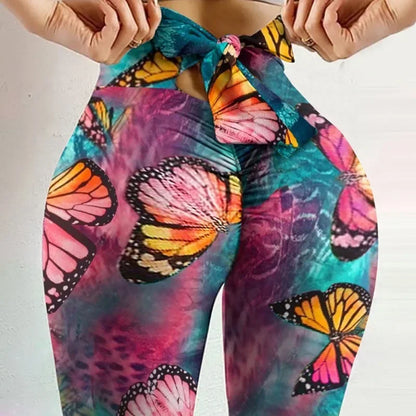 High Waist Bowknot Butterfly Printed Leggings.