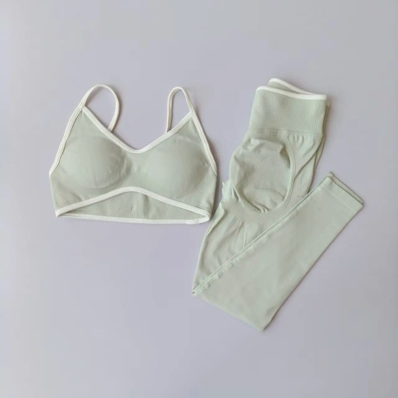 2PCS Seamless Legging Set, Strappy Sports Bra + High Waist.