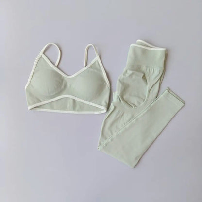 2PCS Seamless Legging Set, Strappy Sports Bra + High Waist.