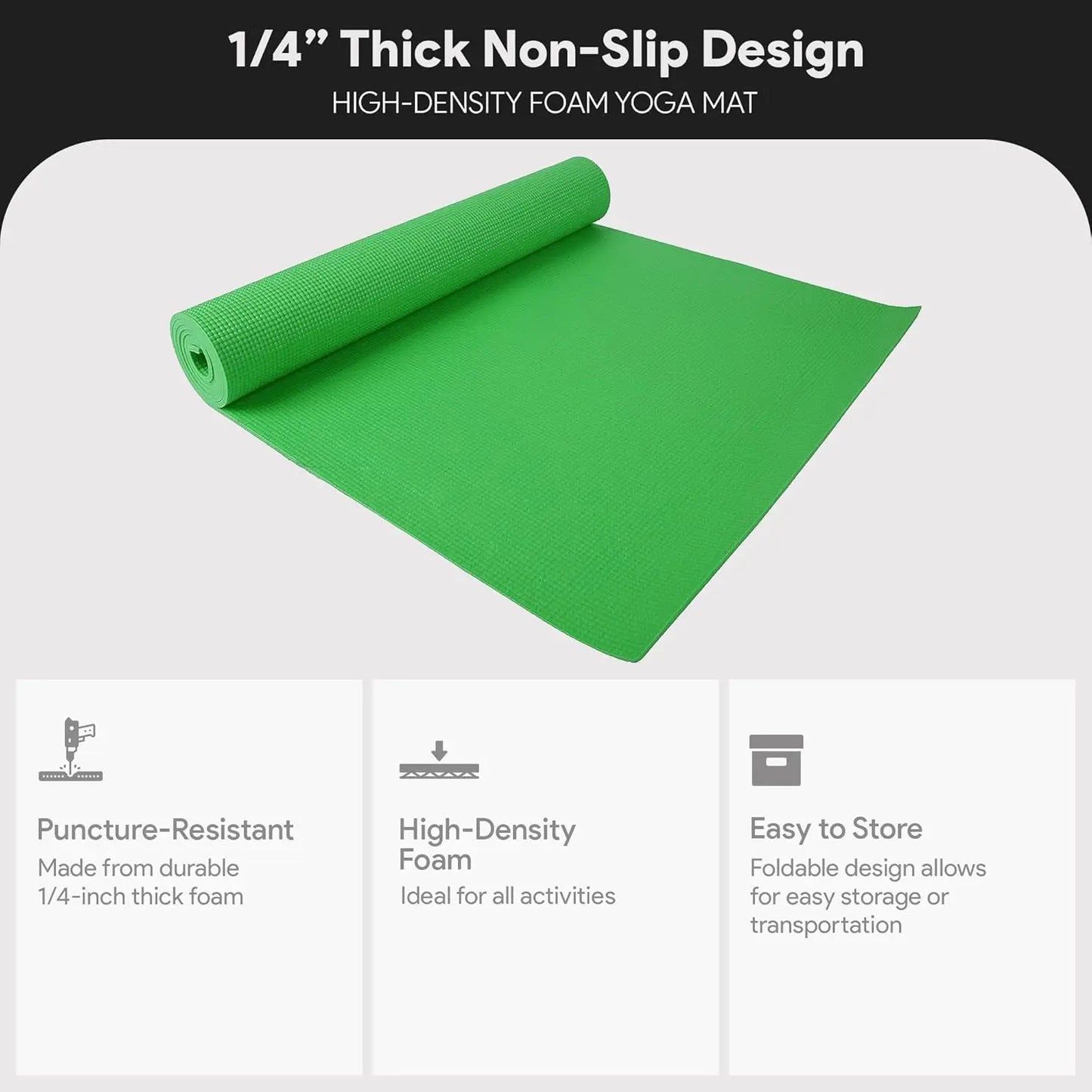 High-Density Anti-Tear 1/4-Inch Yoga Mat with Carrying Strap.