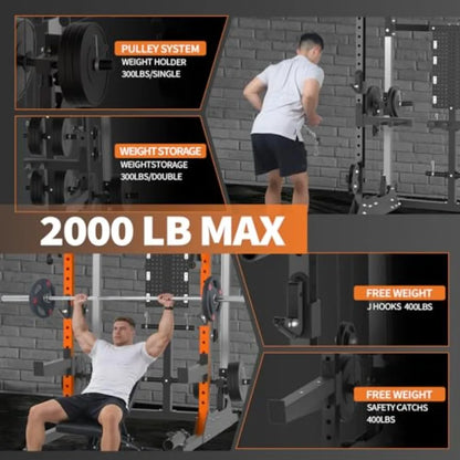 Squat Rack with Adjustable Cable Crossover.