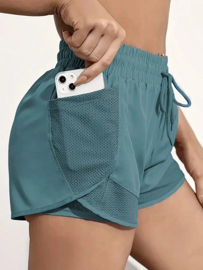 Women's Elastic Sports Shorts, Shorts With Pockets.