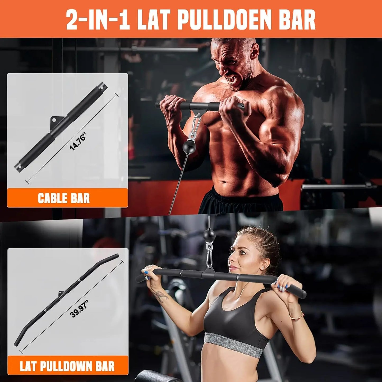 2-in-1 Lat Bar and Loading Pin, Ideal for Triceps, Biceps, Back Workouts