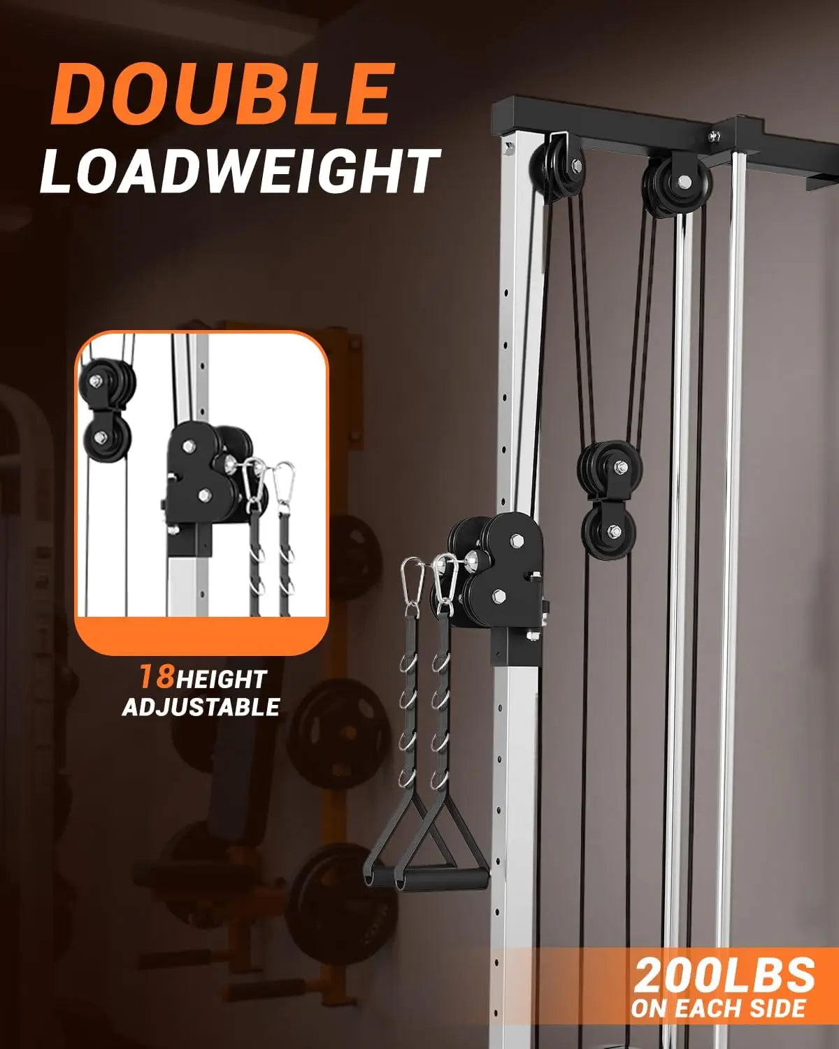 Dual Pulley Cable Crossover Machine LAT Pulldown Bar & Foot Board.