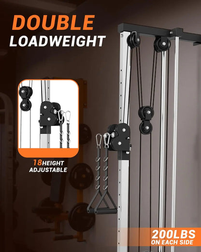 Dual Pulley Cable Crossover Machine LAT Pulldown Bar & Foot Board.