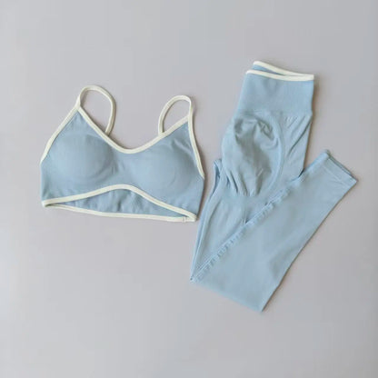 2PCS Seamless Legging Set, Strappy Sports Bra + High Waist.