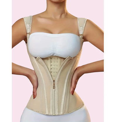 Waist Cincher Corset Vest with Zipper and Button Closure.