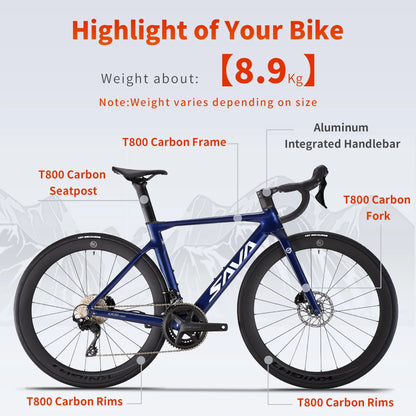 SAVA A7L Pro Carbon Fiber Road Bike, 700C Adult Racing Model.