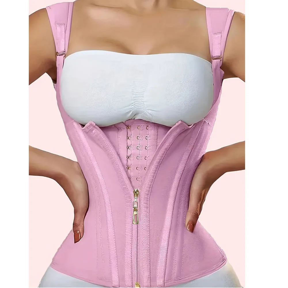 Waist Cincher Corset Vest with Zipper and Button Closure.