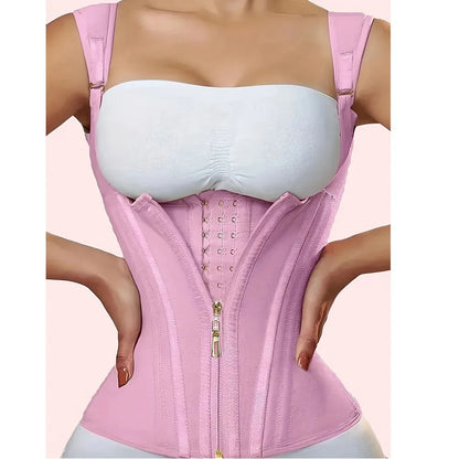 Waist Cincher Corset Vest with Zipper and Button Closure.