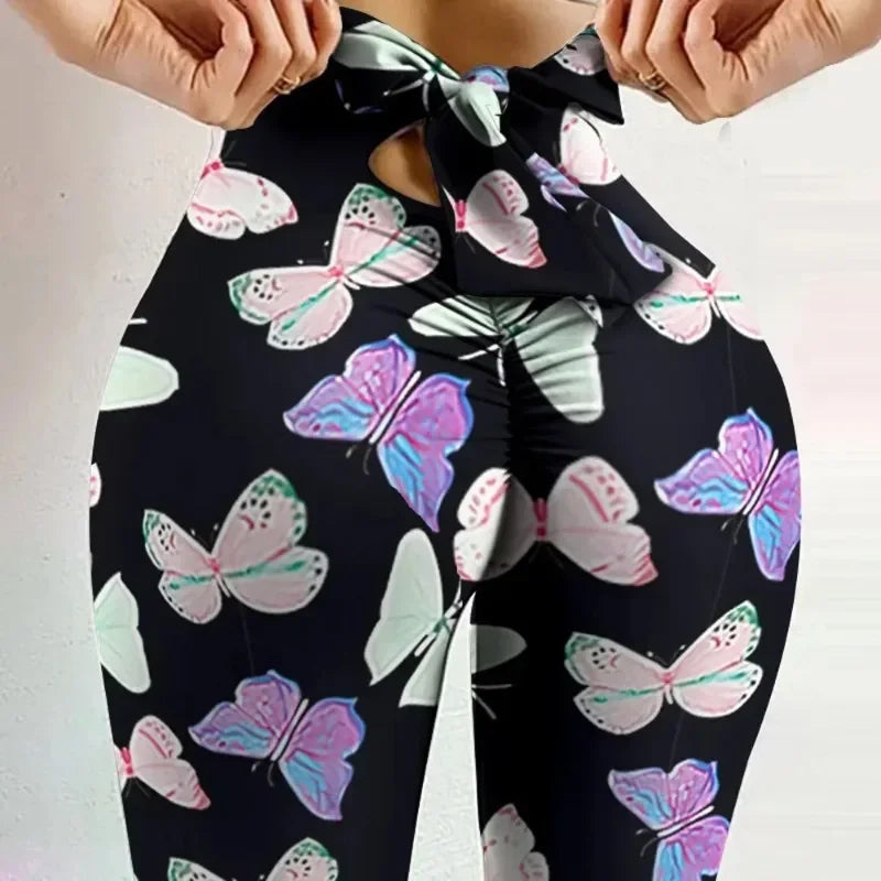 High Waist Bowknot Butterfly Printed Leggings.