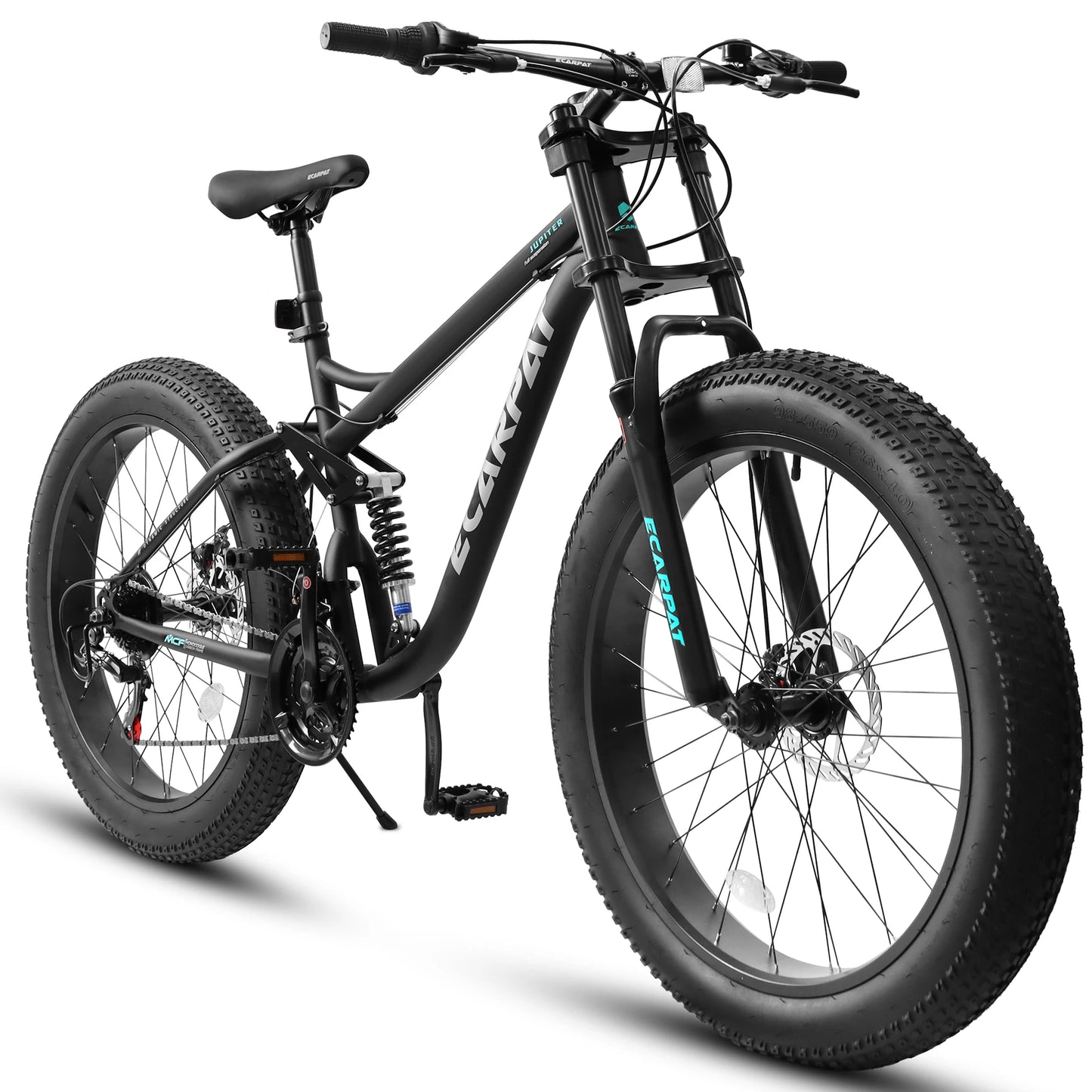 26 inch Mountain Bike, Full-Suspension 21 Speeds Drivetrain with Disc-Brakes.