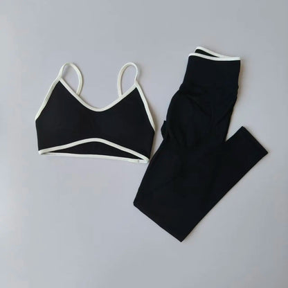 2PCS Seamless Legging Set, Strappy Sports Bra + High Waist.