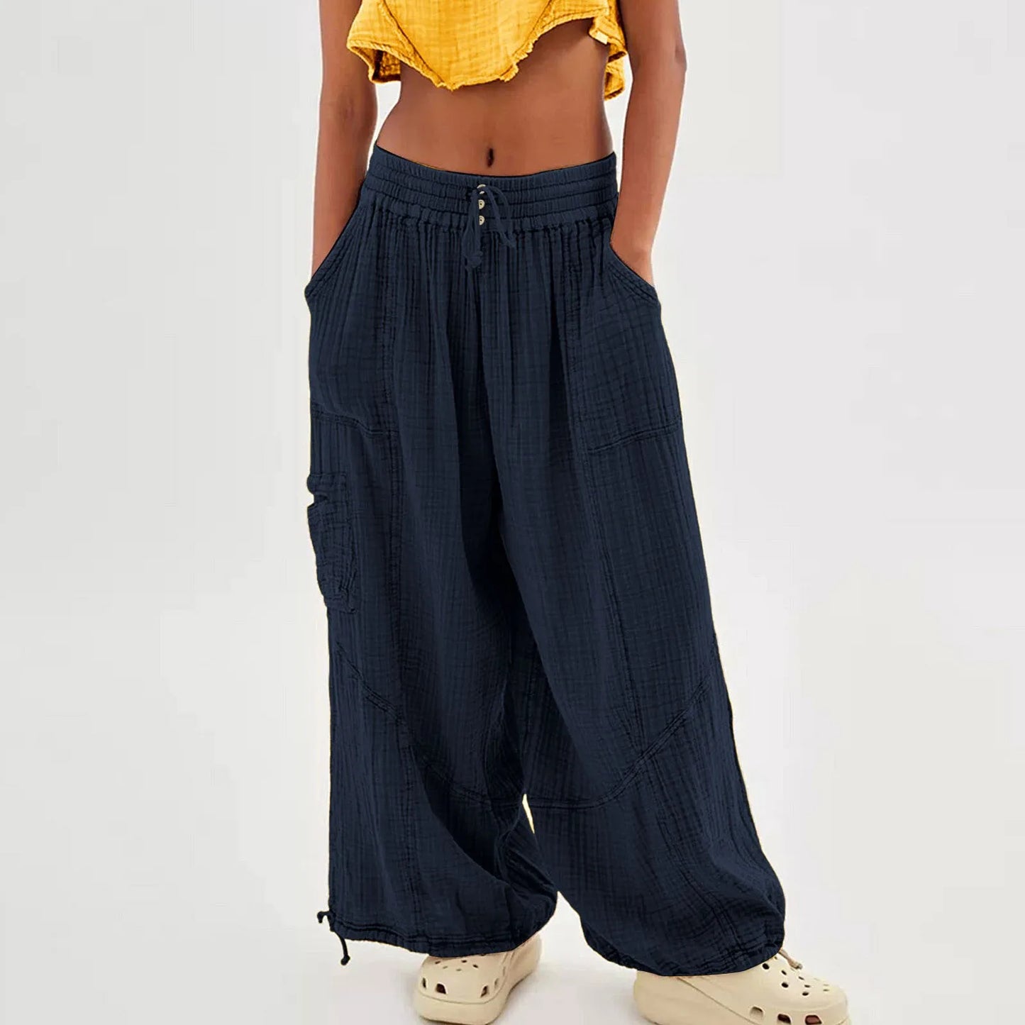 High Waist. Drawstring Palazzo Pants.