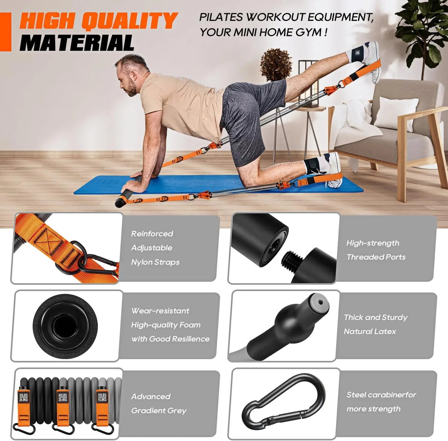 Heavy Duty Pilates Bar Kit with Resistance Bands.