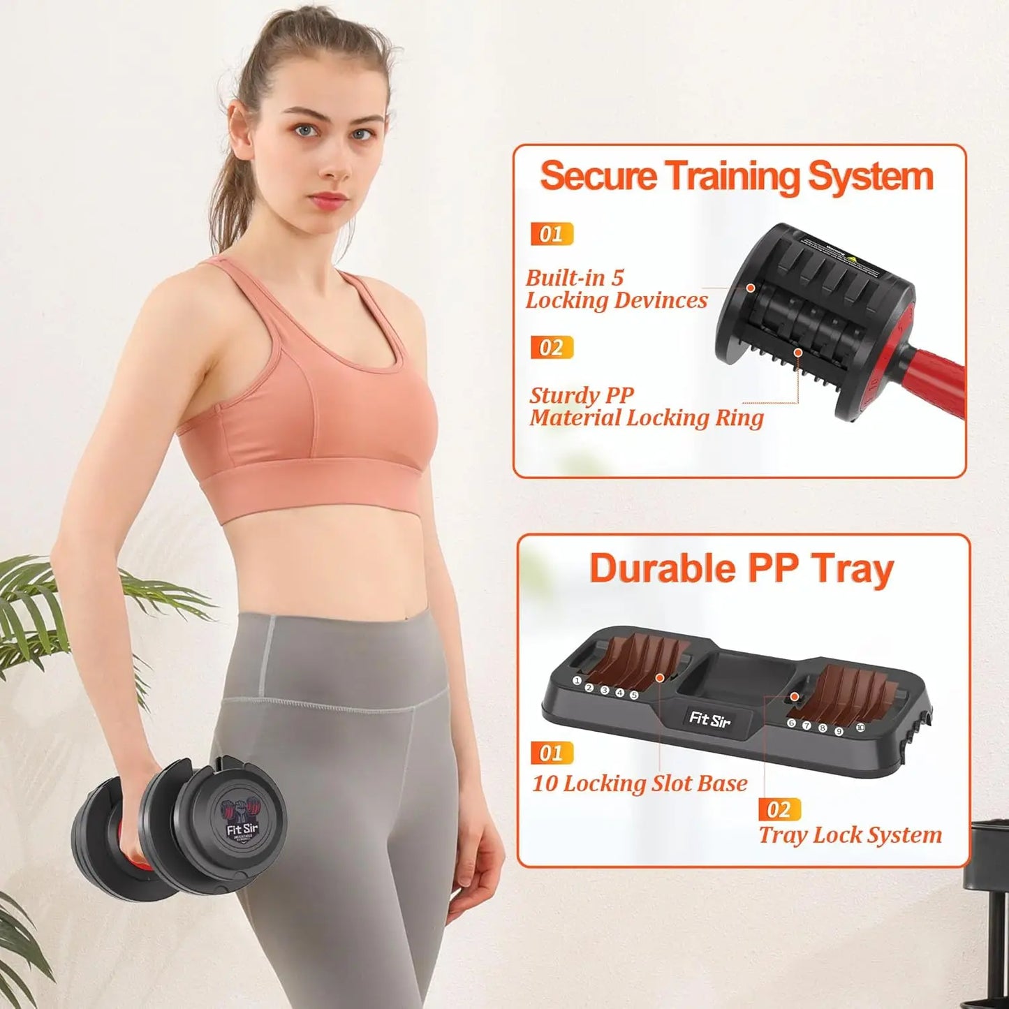 Adjustable Dumbbell Set 10-in-1 25LB/55LB with Safe Lock System.