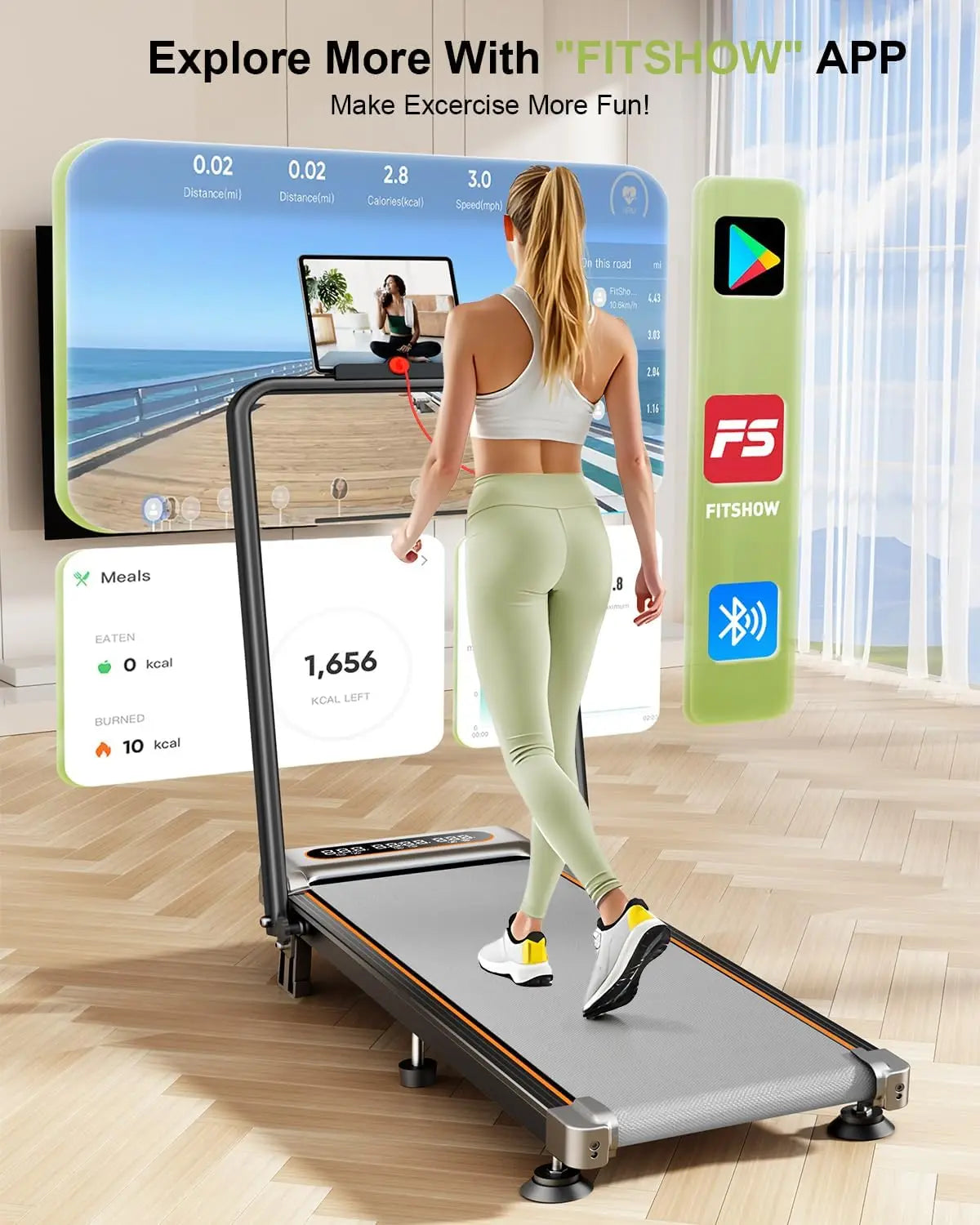 Foldable Treadmill with 12% Incline,3.5HP Low Noise.