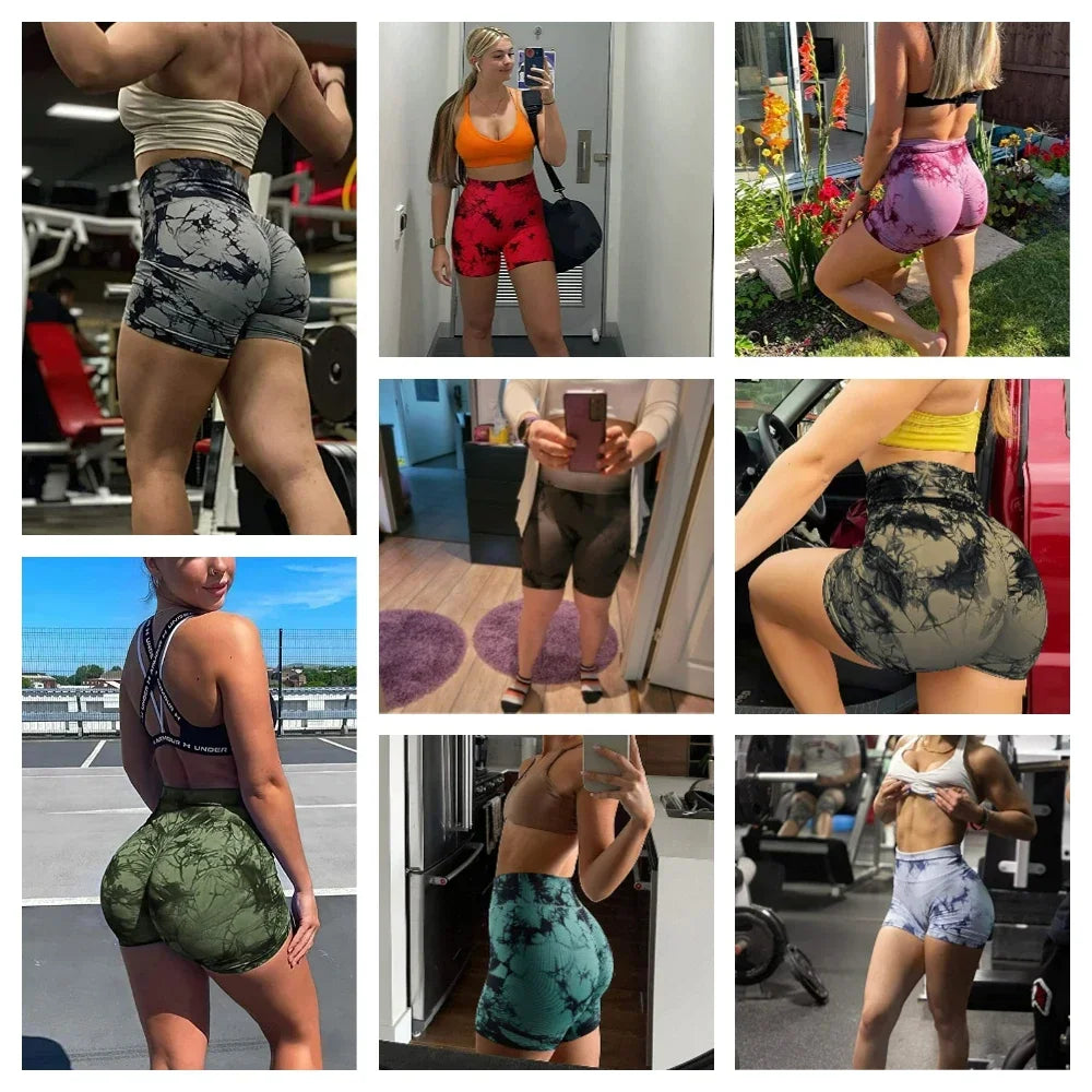 Tie-Dye Yoga Shorts for Women High Elastic Gym Shorts.