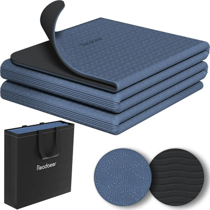 Foldable Travel Yoga Mat 6mm Thick with Carrying Bag,