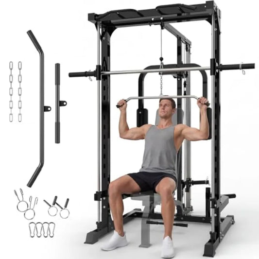 Smith Machine with Bench Heavy Duty Power Cage Squat Rack.