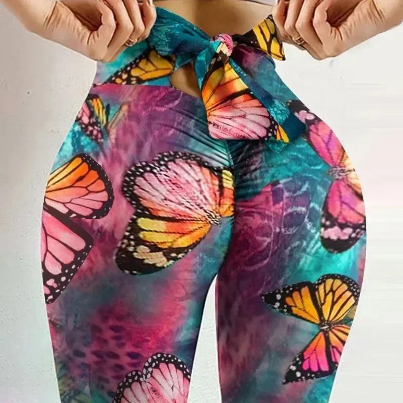 High Waist Bowknot Butterfly Printed Leggings.