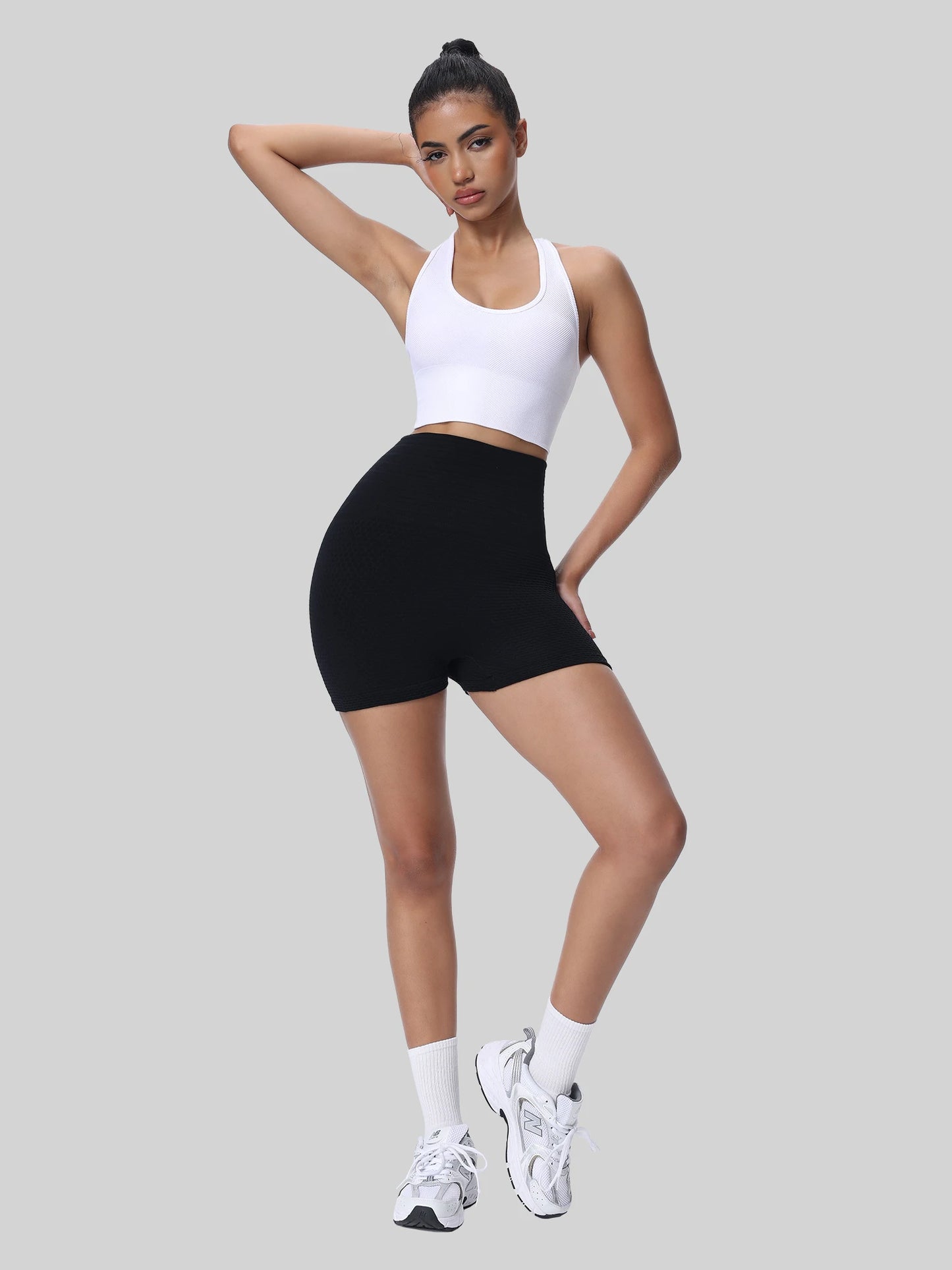 Women's Black Knitted Fabric Track Shorts Casual High Waist.