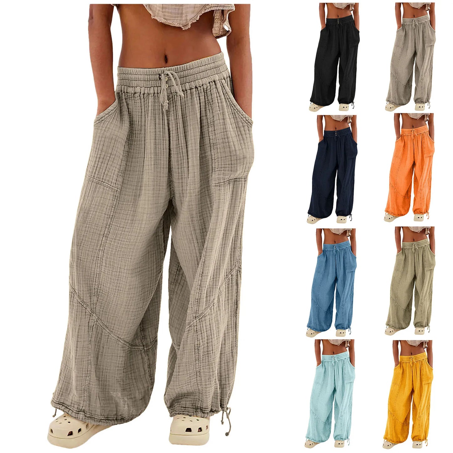 High Waist. Drawstring Palazzo Pants.