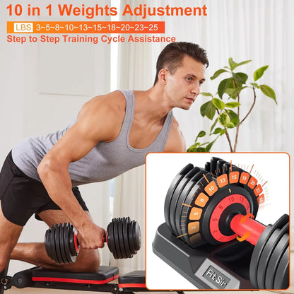 Adjustable Dumbbell Set 10-in-1 25LB/55LB with Safe Lock System.