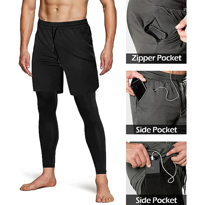 Men's Sport Pants 2 in1 Training Sportswear.