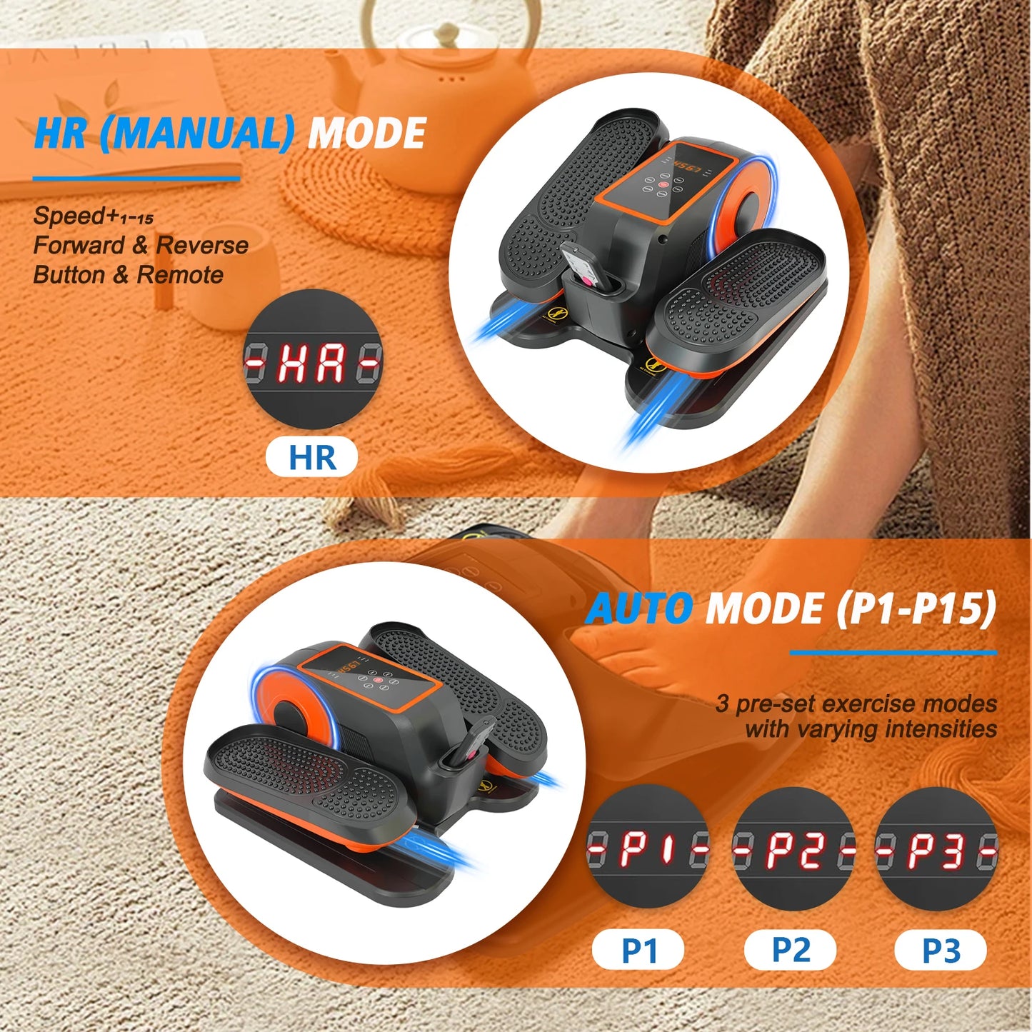 Under-Desk Electric Elliptical Pedal Exerciser 15-Levels