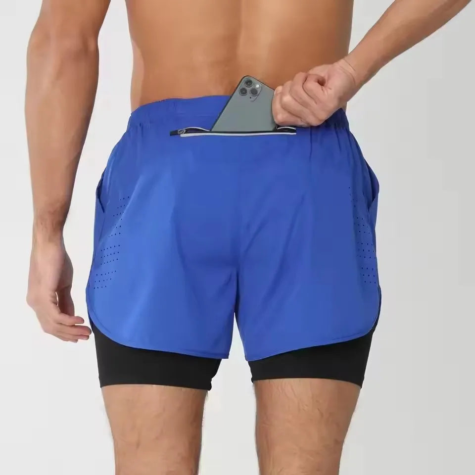 New men's running double-layer shorts.