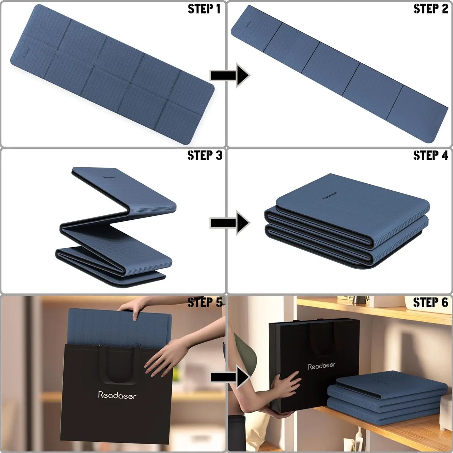 Foldable Travel Yoga Mat 6mm Thick with Carrying Bag,