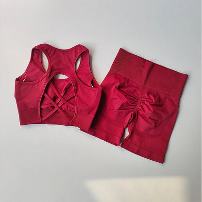 2 PCS Women's Seamless Yoga Set Sexy Sport Bra.