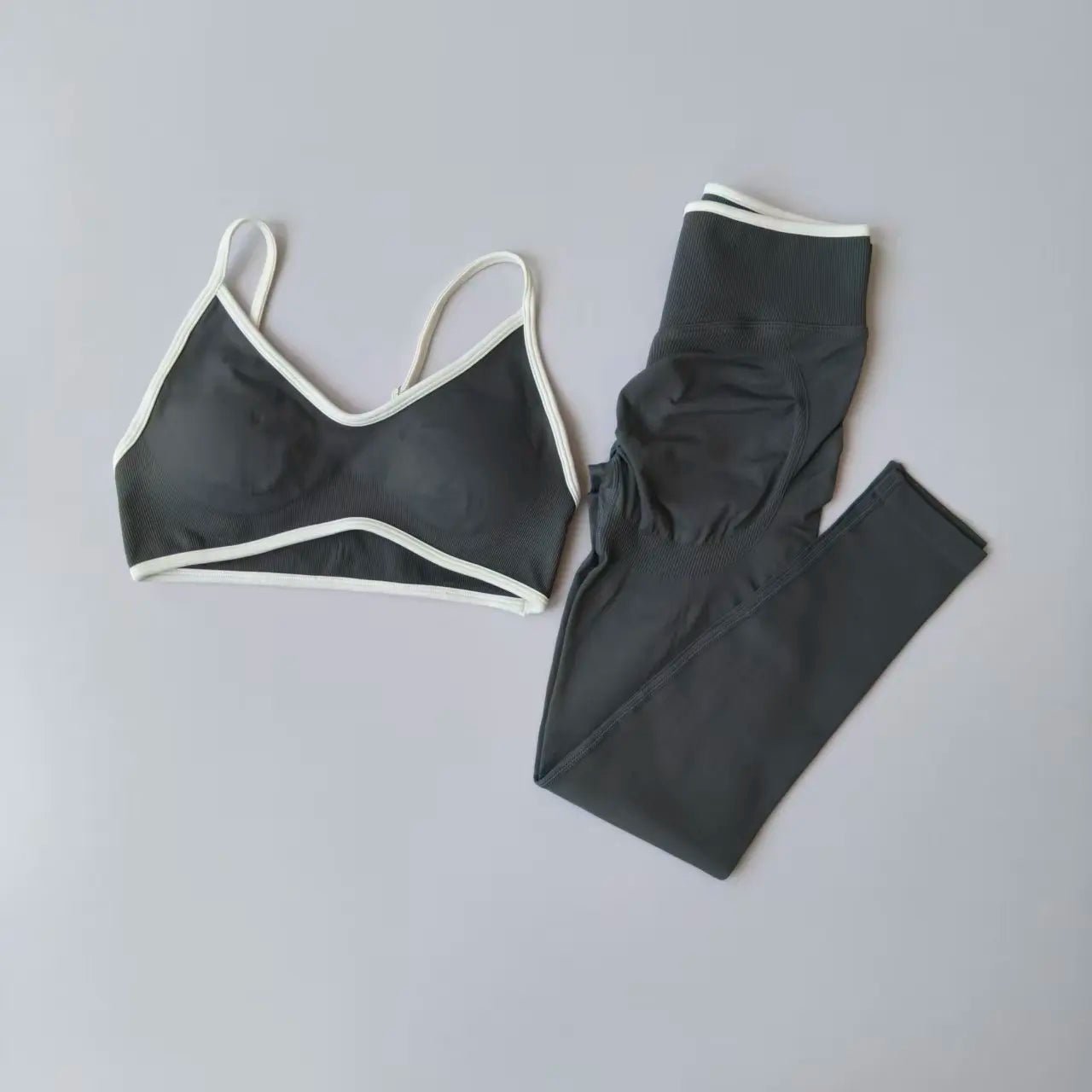 2PCS Seamless Legging Set, Strappy Sports Bra + High Waist.
