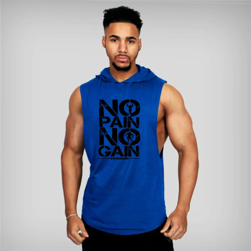 Mens Bodybuilding Sleeveless Hooded Shirts.