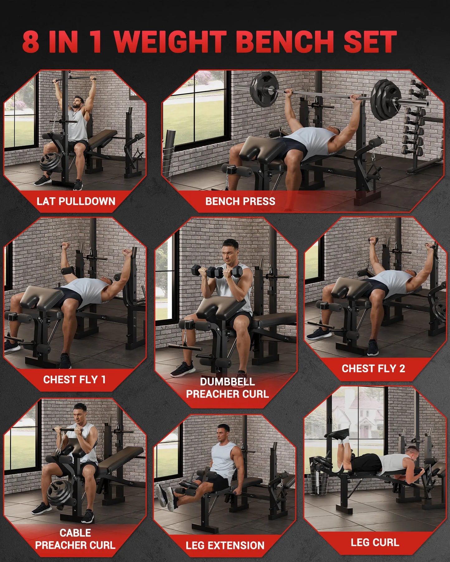 Adjustable 4-in-1 Weight Bench Set with Leg Developer.