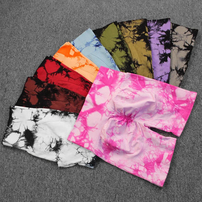 Tie-Dye Yoga Shorts for Women High Elastic Gym Shorts.