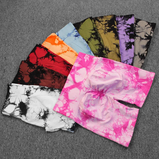 Tie-Dye Yoga Shorts for Women High Elastic Gym Shorts.